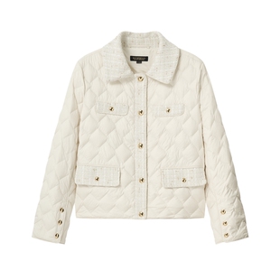 【90鹅绒】Scofield女装小香风粗花呢拼接轻量羽绒服2026冬季新品