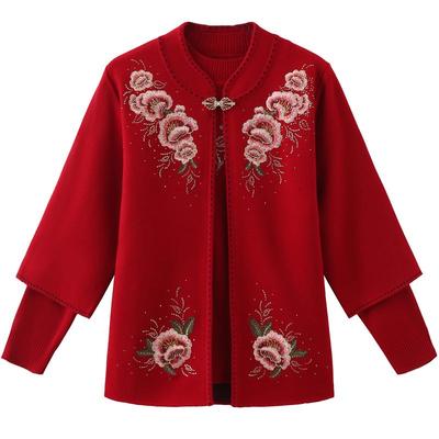 中老年妈妈奶奶洋气红色两件套