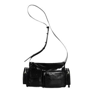 头层牛皮机车包多功能多口袋大容量宽肩带腋下包时尚斜挎真皮女包