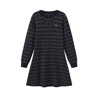 POLOWALK童装女童长袖毛织连衣裙秋冬新品学院风针织裙子