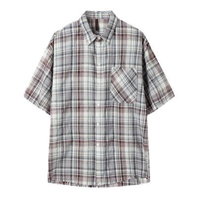 白口阳度假风毛边短袖衬衫