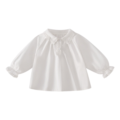 女童白衬衫小童泡泡袖套头翻领上衣宝宝冬装纯棉内搭时髦儿童衬衣