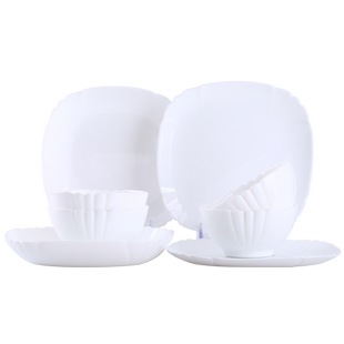 乐美雅盘子家用菜盘白色餐具高级感钢化玻璃碗耐高温饭碗碗盘套装