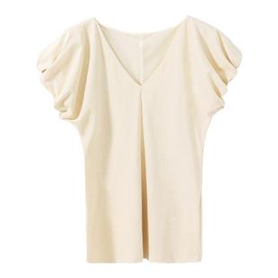 【迷人小腰精】高支长绒棉 甜美气质独特花苞袖收腰百搭上衣T恤