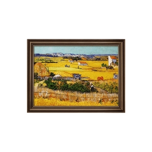 美式餐厅装饰画梵高丰收手绘油画复古客厅挂画莫奈玄关壁画高级感