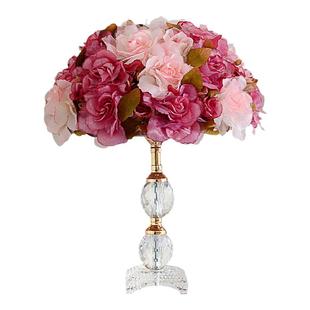 卧室床头灯结婚布艺花朵水晶台灯调光温馨浪漫玫瑰婚房婚庆台灯