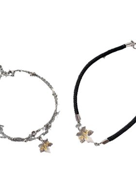 925纯银情侣手链枫叶ins