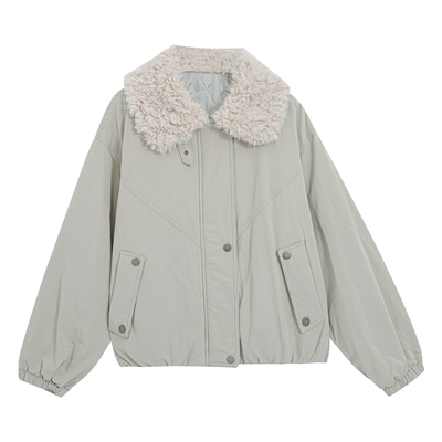 小草宽松定制2025独特漂亮初冬加厚毛领外套大码胖mm韩系工装夹克