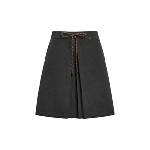 Kroche  Geek chic 撞色抽绳系带 开叉压褶A字短款毛呢半身裙