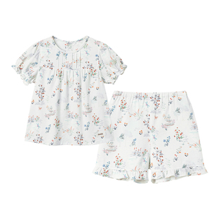 [弹力丝麻棉]嫚熙儿童家居服套装2026春夏新款男女宝短袖短裤睡衣