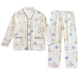 春夏秋纯棉绉布月子服V领大码孕产妇睡衣薄款水洗纱布哺乳家居服