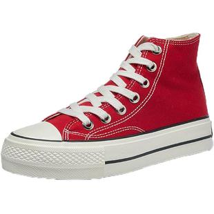 环球红色高帮帆布鞋女2025高邦新款厚底休闲运动鞋百搭经典板鞋