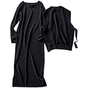 套装针织衫春秋新款舒适放松马甲+长款针织连衣裙需要分开拍外贸
