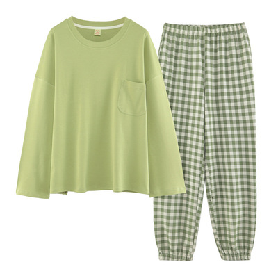 2025新款一体式睡衣女秋冬款简约带胸垫纯棉长袖家居服套装可外穿