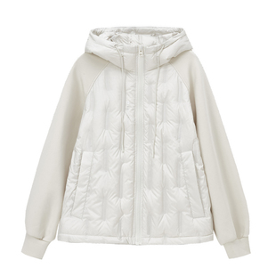 袂绒轻薄短款鹅绒服女2025新款时尚休闲运动拼接连帽冬季保暖外套