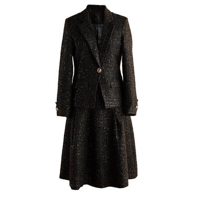 小香风名媛2024春秋黑色毛呢外套