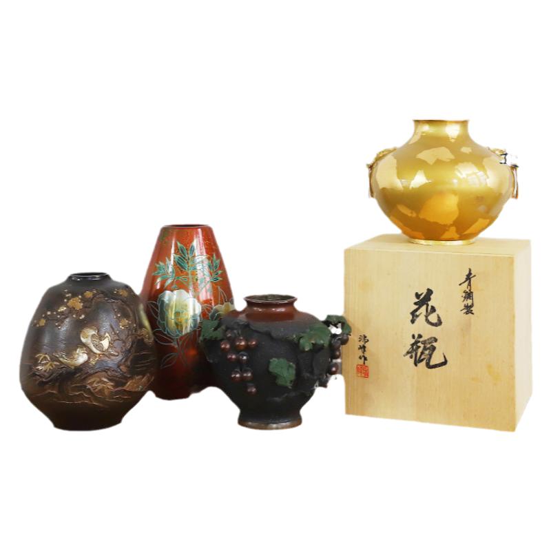 日本进口高冈铜器禅意仿古花瓶