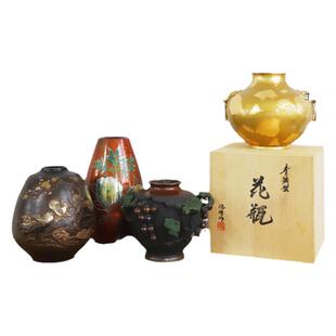 日本进口高冈铜器 铜瓶禅意仿古花瓶摆件复古客厅桌面日式插花道