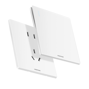 鸿雁超薄哑光肤感奶油风开关插座面板家用86型16a一开五孔墙壁E10