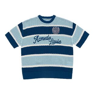 ADLV春夏季2025新款短袖T恤权顺荣hoshi同款条纹针织衫宽松休闲