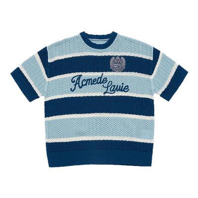 ADLV春夏季2025新款短袖T恤权顺荣hoshi同款条纹针织衫宽松休闲