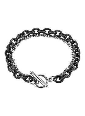 OT黑色手链男款双层叠戴ins小众设计百搭欧美情侣钛钢嘻哈手饰品