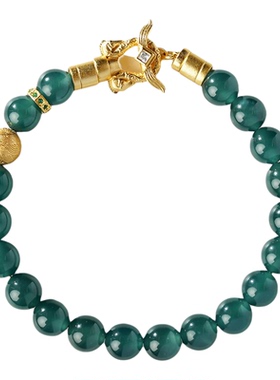 许多福 望舒 明星同款天然A货8mm翡翠银OT扣手链