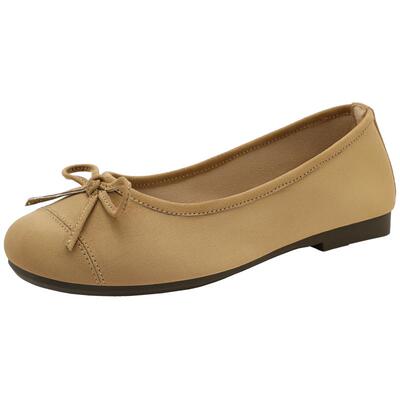 UBZ 防水平底浅口单鞋女25春新款软底豆豆晚晚乐福蛋卷通勤小皮鞋