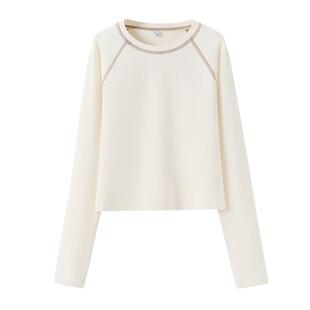 班尼路白色长袖上衣女秋季新款休闲百搭圆领卫衣修身显瘦内搭t恤Q