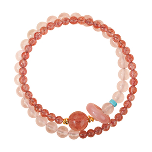 本命年桃花运手串天然粉水晶草莓晶手链双圈多圈手链跑环手串