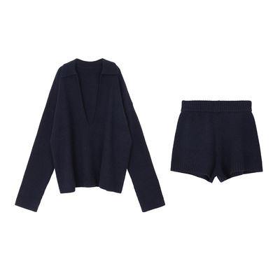 SKK松弛感羊毛大V领针织衫套装