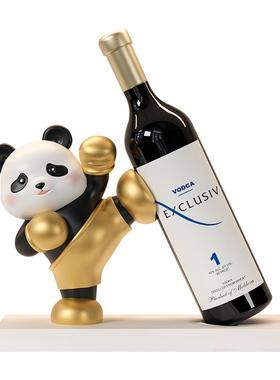 红酒架轻奢客厅熊猫摆件