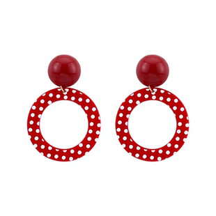 港风夸张复古耳环俏皮少女红色波点圈圈耳饰高级感多巴胺耳钉气质