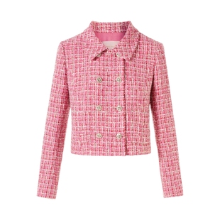 【吉娜同款】LIME莱茵玫瑰粉色千金风粗花呢套装短外套马甲A字裙