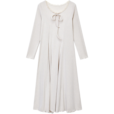 DM100大码百分百女装微胖mm冬季花边正肩磨毛针织散摆打底连衣裙