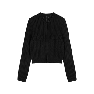 JNBY/江南布衣春季女装毛针织衫修身纯色简约通勤短款开襟毛衣