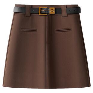 高腰毛呢A字裙裤厚女冬季2025新款时尚设计感腰带半身裙气质短裙