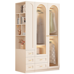 奶油风一门到顶衣柜家用卧室收纳柜玻璃门储物柜多功能衣柜8A43