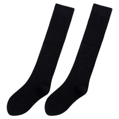 女士中筒纯棉黑色皮鞋长袜子