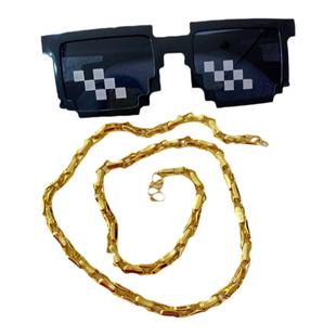 直播节日大金链子仿真搞笑道具土豪男女嘻哈电影MV马赛克眼镜戒指