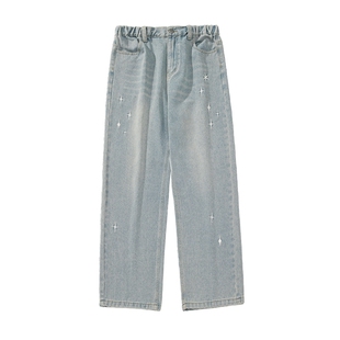 男士刺绣水洗牛仔裤男款春季美式高街裤子直筒宽松长裤2026年新款