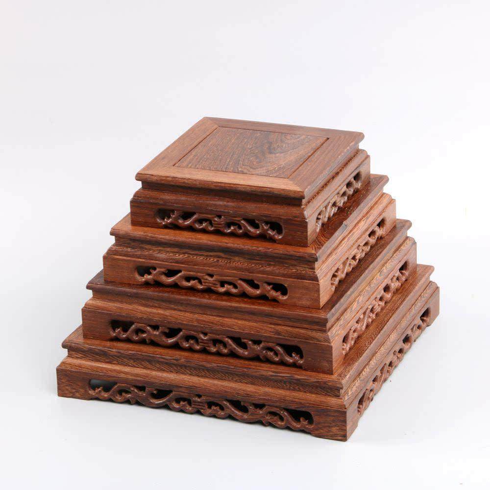 红木底座长方形工艺品摆件鸡翅木紫砂壶花盆栽奇石头实木质托架子