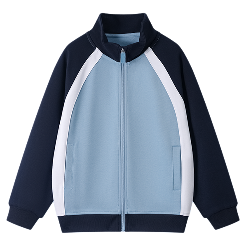 伊顿同款中小学生校服春秋款儿童运动服浅蓝白色拼色校服运动上衣