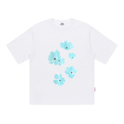 EMPTY REFERENCE手绘蓝色花朵印花上衣索罗娜宽松休闲圆领短袖T恤