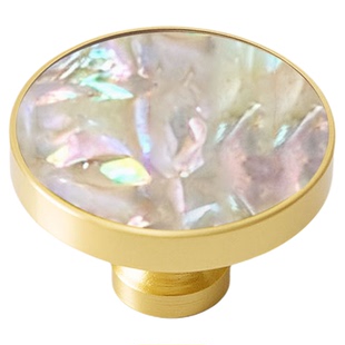 铜匠师黄铜天然贝壳金色圆形拉手法式抽屉柜门把手轻奢高级感装饰