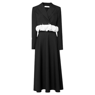 2026春季新款通勤西装翻领短款长袖花朵装饰外套+高腰A字半裙套装