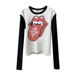 DETW 25AW*趣味恶搞舌头设计感高级撞色基础百搭视觉针织毛衣长袖