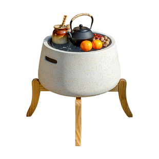 黑梵户外庭院烤火炉围炉煮茶烧烤桌套装家用电烤炉氧化镁取暖火盆