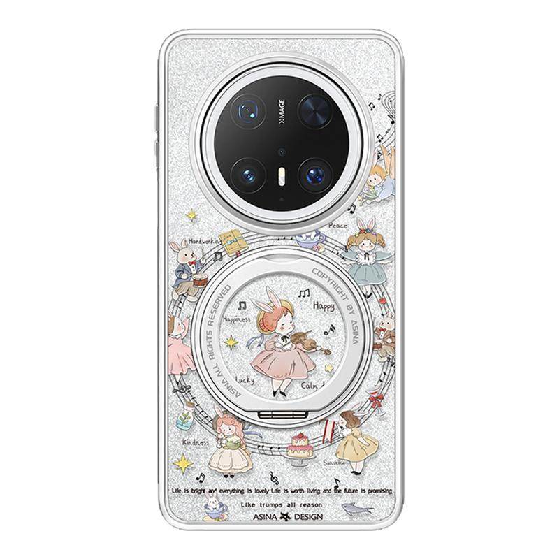 音乐舞会适用华为Mate60Pro手机壳磁吸带支架新款mt70por+支点保护套高级感超薄女好看的可爱mete60防摔全包