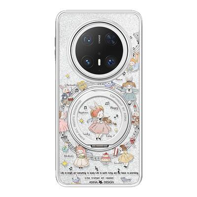 音乐舞会适用华为Mate60Pro手机壳磁吸带支架新款mt70por+支点保护套高级感超薄女好看的可爱mete60防摔全包